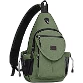 MOSISO Sling Backpack,Canvas Crossbody Hiking Daypack Bag with Anti-theft Pocket, Army Green