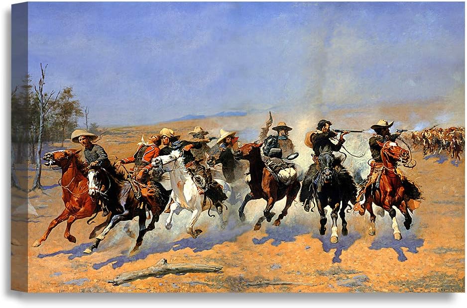 DECORARTS -A Dash for The Timber, Frederic Remington Classic Art Reproductions. Giclee Canvas Prints Wall Art for Home Decor 18x12