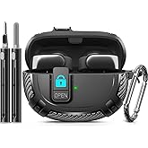 Ljusmicker for Bose Ultra Open Earbuds Case Cover 2024 with Cleaner Kit,Military Hard Cover with Lock for Bose Open Ear Earbuds Charging Case Accessories with Keychain for Men Women-Black
