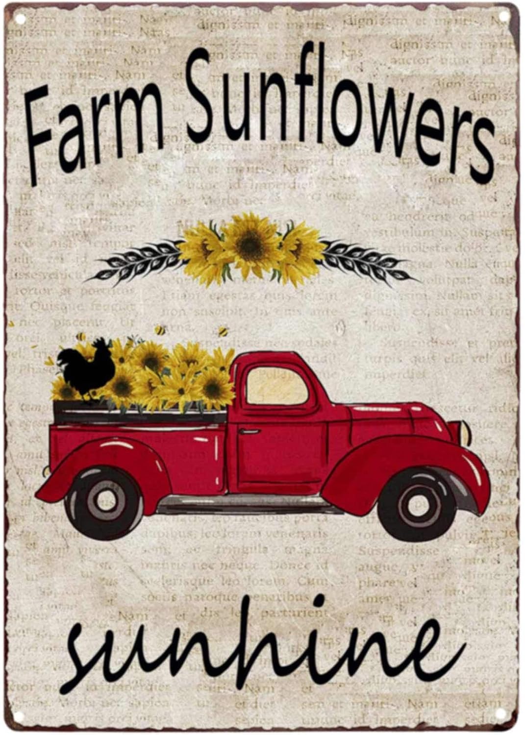 TISOSO Farm Sunflower Sunshine Red Truck Vintage Tin Bar Sign Farmhouse Kitchen Wall Country Home Decor for Living Room Bedroom Decoration 8X12Inch