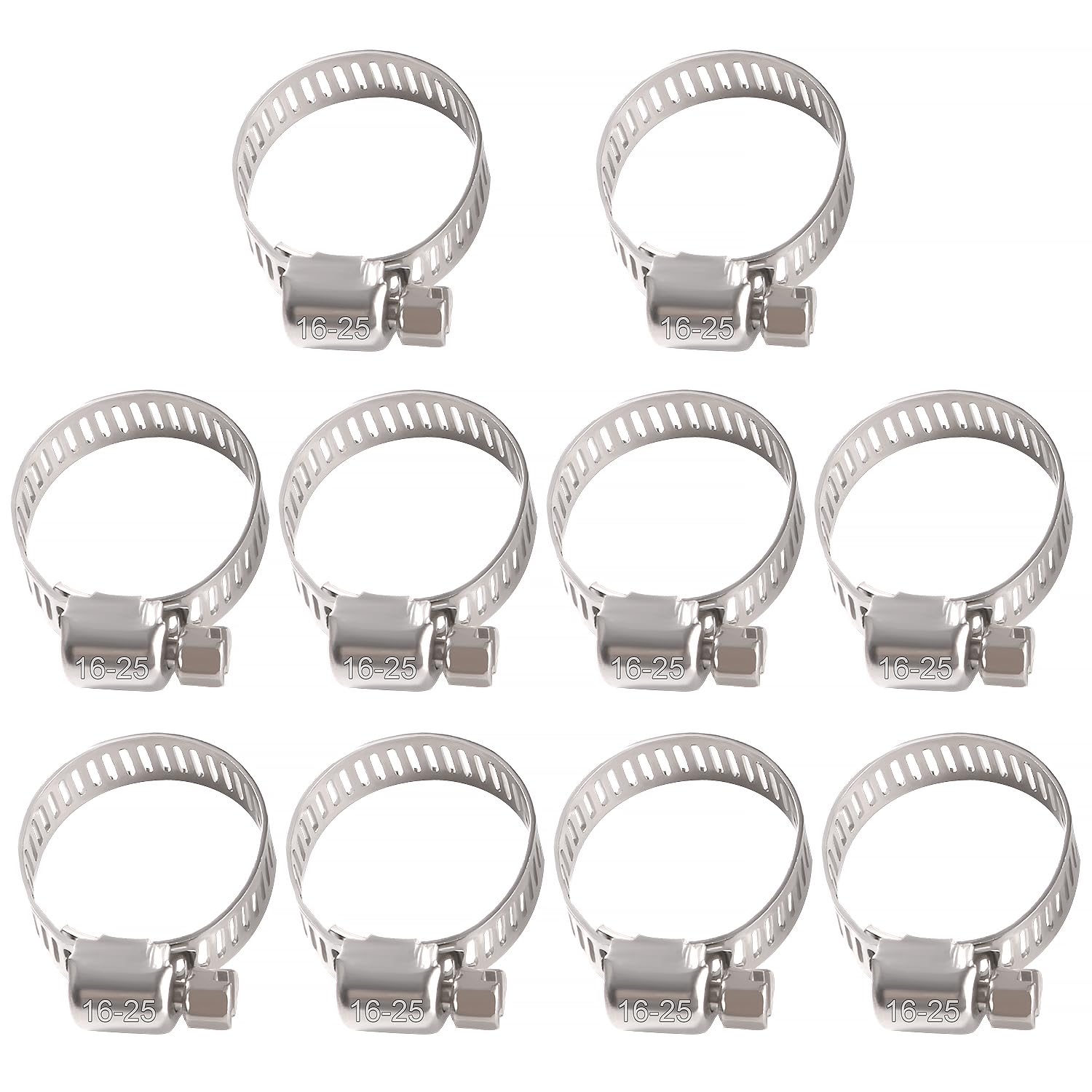 YIXISI 10 PCS 16-25 mm Hose Clips, 304 Stainless Steel Hose Clips, Adjustable Hose Clamps, Jubilee Clip, for Hose Pipe Tube โ image 1