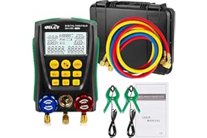 BELEY Digital Manifold HVAC Gauge Set,93 Refrigerants Dual Pressure&Temp Test with Temperature Clips and Hoses Vacuum AC Gauges for R1234YF R134A R404A R410A R32 R744（CO₂）