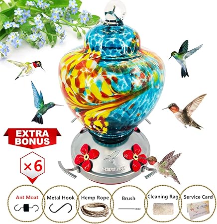 Amazon Com Shinyart Hummingbird Feeder For Outdoors Hand Blown