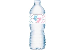 ROKAPARY 25 Gender Reveal Footprints Baby Shower Party Water Bottle Labels; Boy or Girl Waterproof Water Bottle Wrappers; Water Bottle Stickers Labels Decorations (Gender Reveal)