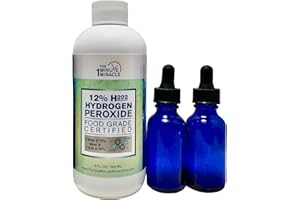 THE ONE MINUTE MIRACLE 12% Hydrogen Peroxide Food Grade - Diluted from 35% H2o2 with Distilled Water to 12% - 12 oz Bottle 2 Droppers - Recommended by: The One Minute Cure Book