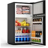 COWSAR 2.45 Cu.Ft Mini Fridge with Freezer for Bedroom, Office, Black | Adjustable Thermostat, 2 Reversible Door Design, 2 Removable Shelves, Energy Efficient Compact Small Refrigerator for Dorm