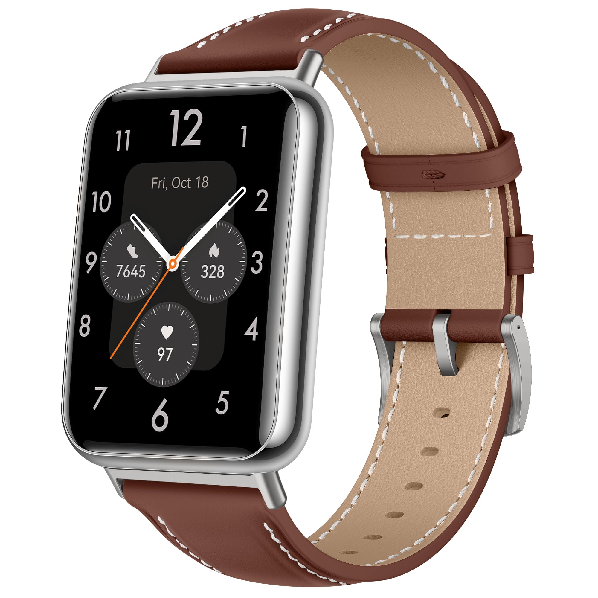 KoGiio Compatible with Huawei Watch Fit 2 Leather Strap, PU Leather Adjustable Watch Band with Stainless Steel Buckle, Soft Replacement Bracelet Strap for Huawei Watch Fit 2 - Yellow-Brown