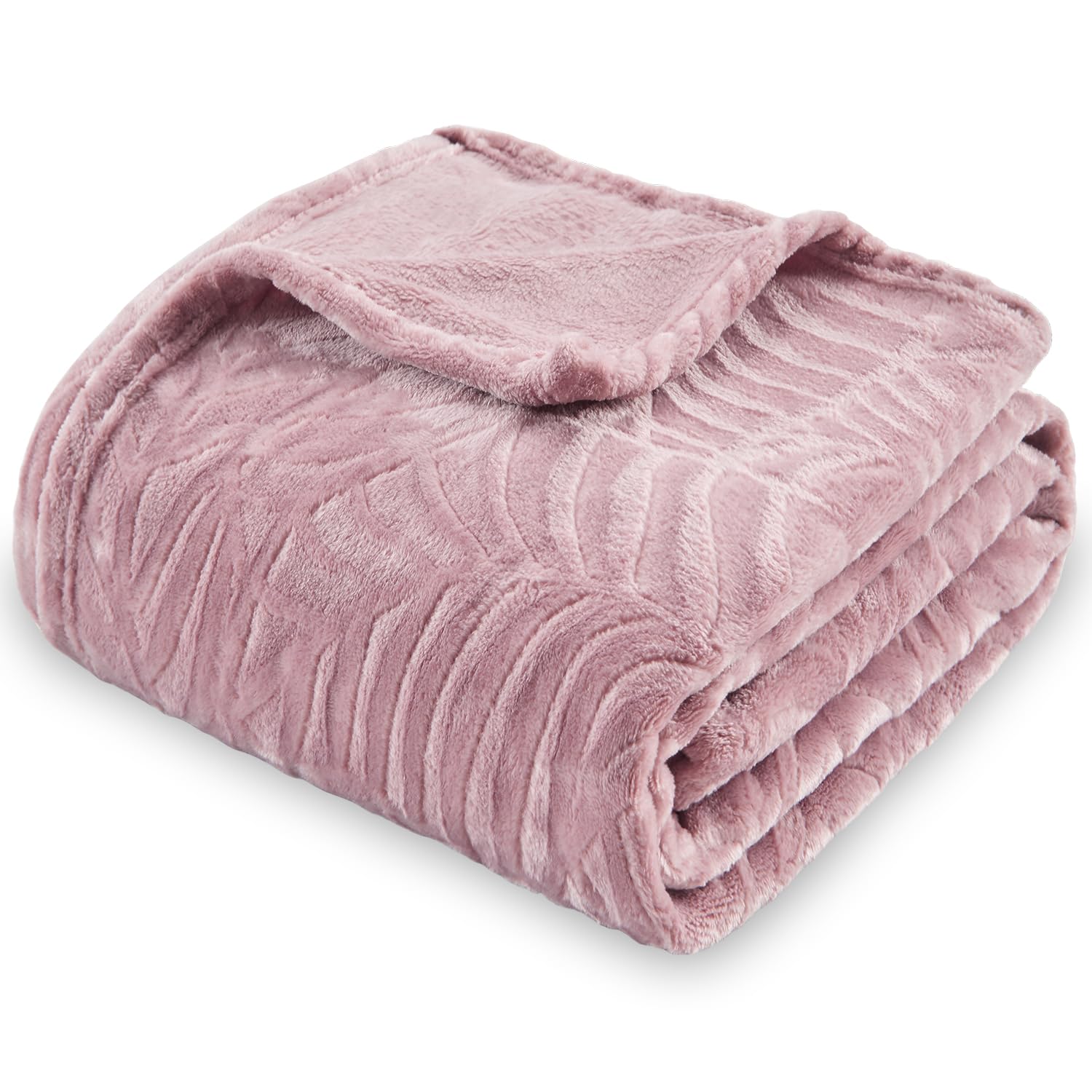 SOCHOW Super Soft Flannel Fleece Bed Blanket, Lightweight Cozy Warm Leaves Textured Plush Blanket as Bedspread Coverlet Bed Cover for All Seasons, 228cm × 228cm, Dusty Rose
