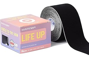 Haruto Life UP Extra Sensitive Kinesiology Tape for Daily Use, Dermatologically Tested Latex Free for Ultra Sensitive Skin, Injury, Pregnant Women, Office Worker, Children (Roll Type, Black)
