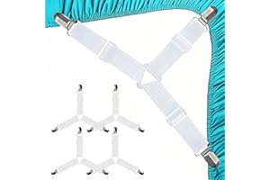 Tasttin 4 PCS Fitted Bed Sheet Straps - Elastic Suspenders with Metal Clips for Bed Sheets, Mattress Covers, Sofa Cushions - Adjustable Fasteners to Keep Sheets Wrinkle-Free (White-4pcs)