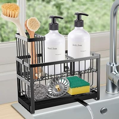 Sinnsally Sink Caddy Organiser 2-Tier Sponge Holder BrushUp Tray
