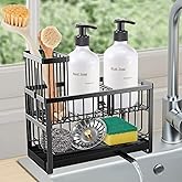 Sinnsally Kitchen Sponge Holder,2 Tier Sink Caddy Organizer with High Brush Holder,Stainless Steel Sink Box Dish Scrubber Holder,Soap Tray for Kitchen Counter Accessories & Storage Rack (Black)