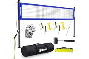 Patiassy Professional Volleyball Net for Backyard with Adjustable Aluminum Poles and Steel Wire Rope Heavy Duty Outdoor Portable Volleyball Set with Anti-Sag Winch System and 2 Inch Boundary Line