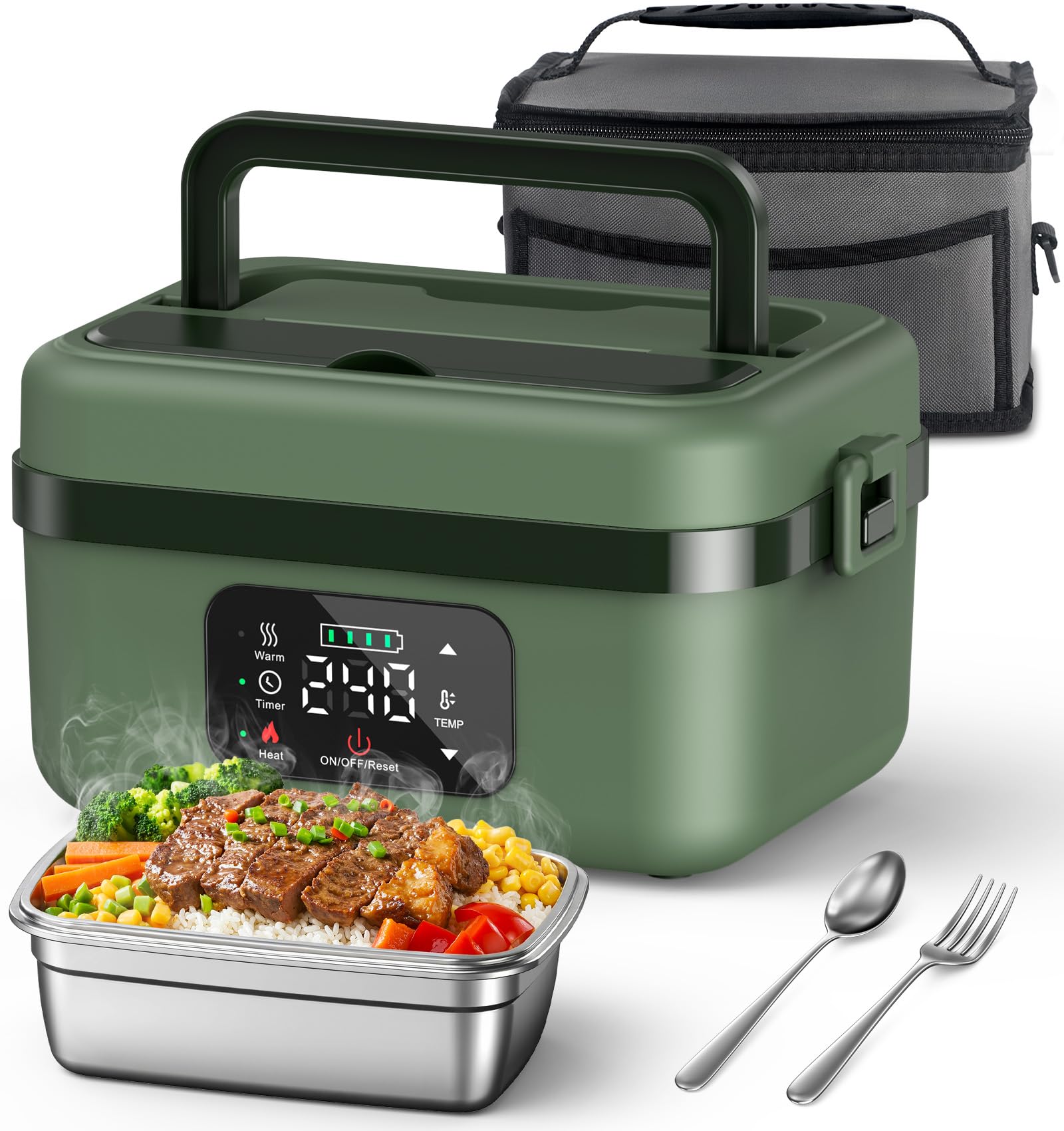 Photo 1 of ODSD Cordless Electric Lunch Box for Adults, 16000mAh Rechargeable Self-Heating Lunch Box Food Warmer with Timer & Adjustable Heating, 34oz/1L Container with Insulated Bag for Office Car Outdoor
