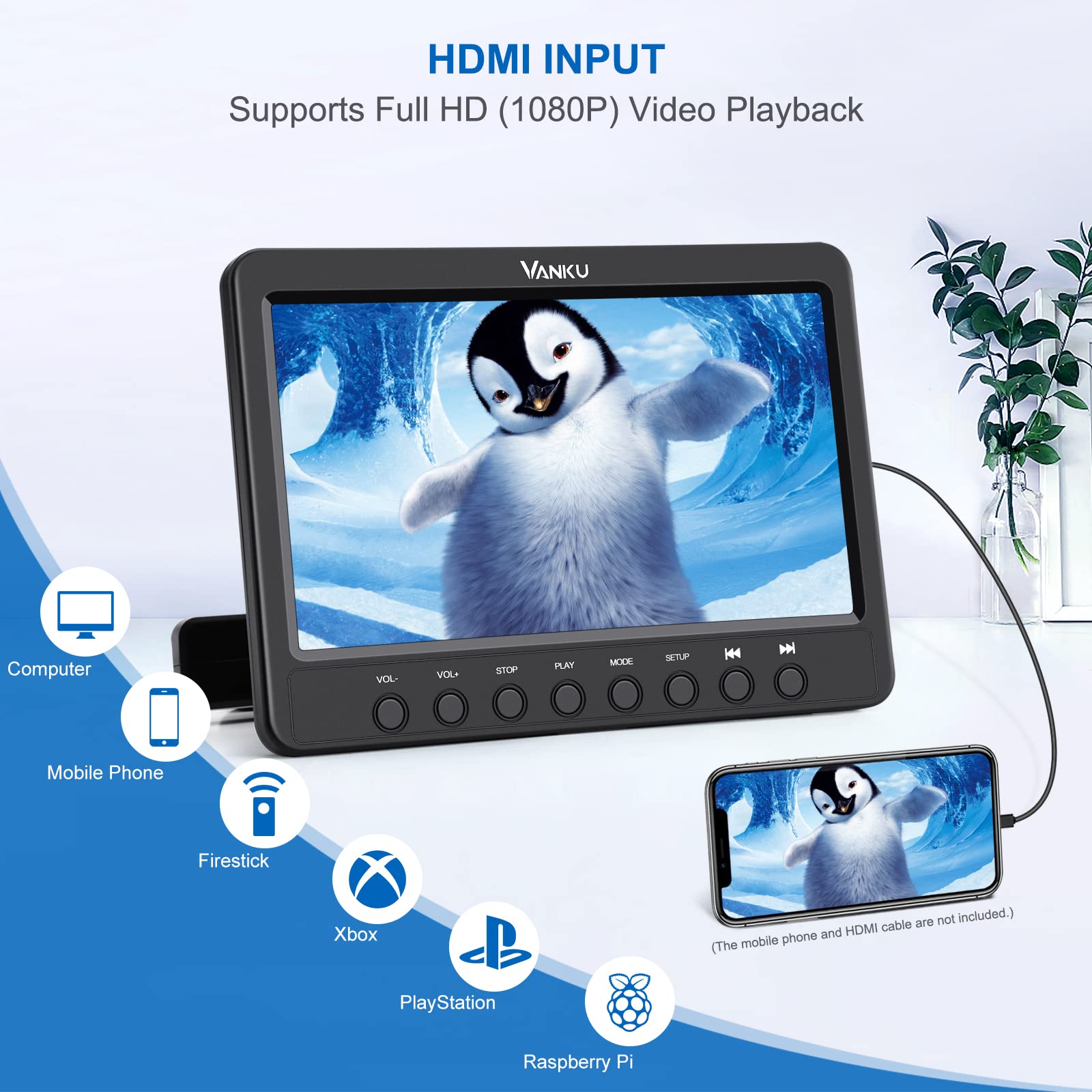 Vanku 10.1" Car DVD Player with Headrest Mount, Wall Charger, Headphone