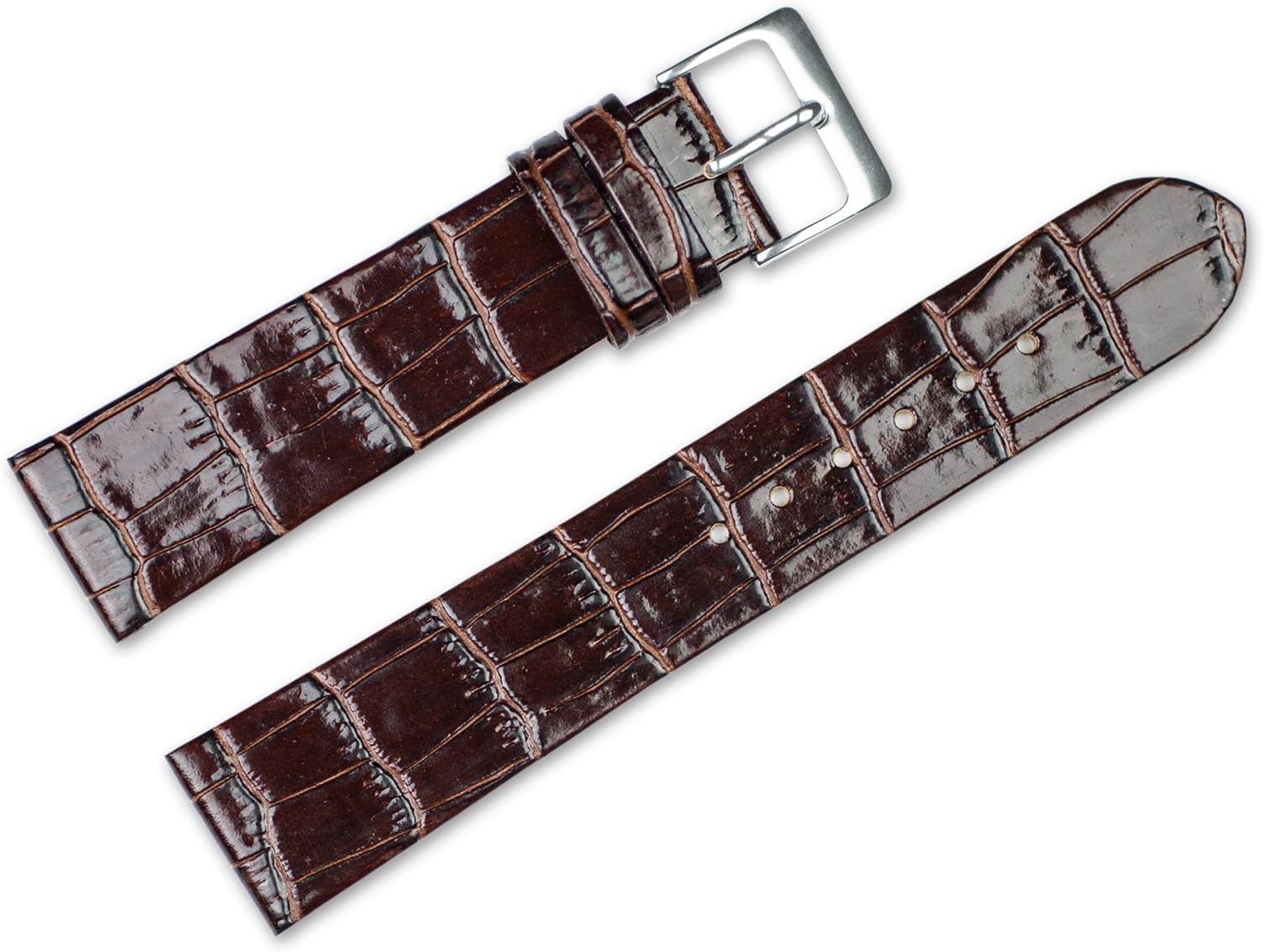 deBeerAlligator Grain Flat with No Stitching Watch Band- Choice of Color (Black, Brown) & Width (12mm, 14mm, 16mm, 18mm, 20mm)