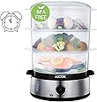 Aicok Food Steamer for Cooking, 9.5 Quart Electric Steamer with 3 Tier Stackable Baskets and Auto Shutoff, 800W Fast Heating Electric Steamer including Egg Holder and Rice Tray, Stainless Steel Base