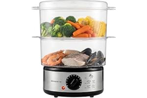 OVENTE 2 Tier Electric Food Steamer for Cooking Vegetables, Stainless Steel Base, Stackable and Dishwasher Safe Baskets, 400W