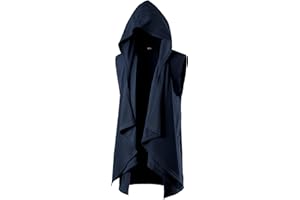 GIVON Mens Sleeveless Ruffle Shawl Collar Cardigan Lightweight Long Hooded Vest Sweater