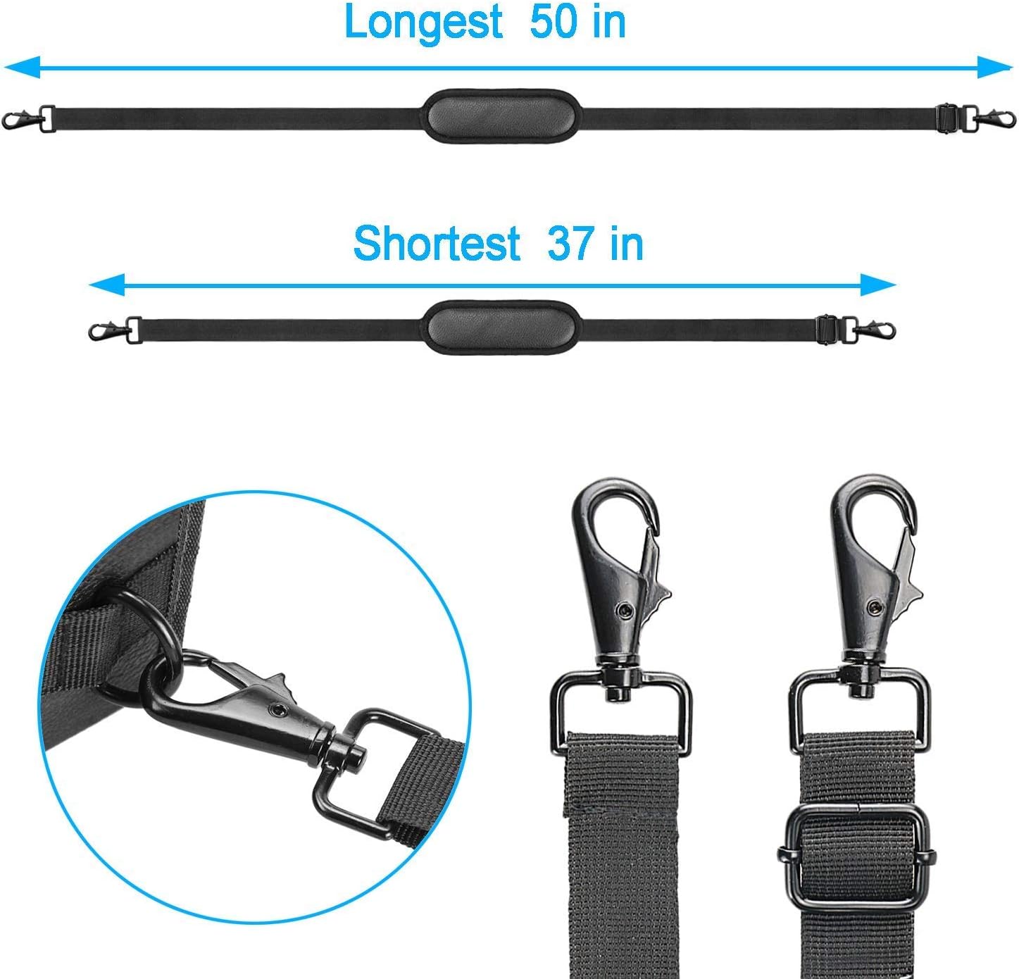 Laptop Shoulder Strap, Adjustable Thick Bag Strap with Soft Shoulder Pad and Swivel Hooks for Briefcase Notebook by YOUSHARES (Black) - Image 5