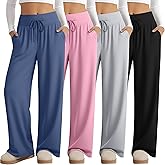 Velvelhall 4 Pack Women's Lounge Pants, Drawstring Wide Leg Yoga Pants Sweatpants with Pockets Running Workout Legging
