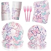100pcs Butterfly Birthday Party Supplies, Butterfly Party Decorations, Includes Plates, Napkins, Cups, Forks Tableware, Serves 20