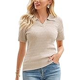 GRACE KARIN Womens 2025 Summer Short Sleeve Sweater V-Neck Collared Pullover Sweater Tops Lightweight Knit Polo Shirt