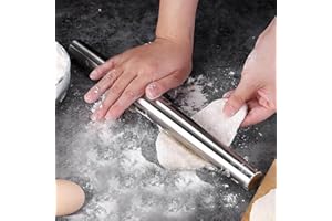 Stainless Steel Rolling Pin, Home Kitchen Baking Gadget for Rolling Dumpling Skin, Pizza, Pastry, Cookies (10 inch)