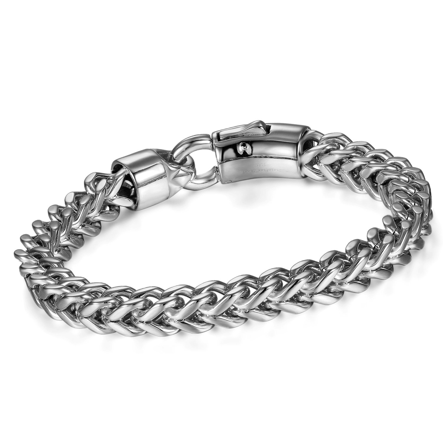 Cupimatch Mens Heavy Gothic 18MM Wide Biker Silver Tone Stainless Steel Motorcycle Chain Bracelet 9.1" (8.7 simple) for Fathers Day