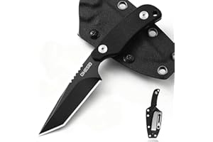 Omesio Small Fixed Blade Knife – D2 Steel Tanto Blade, Full Tang G10 Handle, Kydex Sheath with Horizontal Belt Clip – Compact