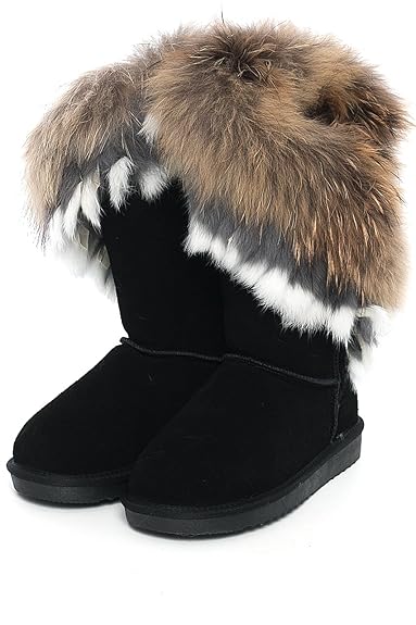Acab46fcb Echtleder Fell Boots Pelz Langstiefel Schuh Damen - 