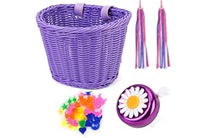 Kids Bike Basket Set, Children's Bicycle Bell Streamers Balance Bike Decoration Accessories Bicycle Basket Wheel Spoke Beads