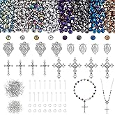 PH PandaHall 726pcs Rosary Jewelry Making Kit Prayer Making Supplies Crystal Glass Beads AB Color Loose Beads Cross Pendants Link Charms for Easter Ramadan Jewelry Making Necklace Bracelet Earring