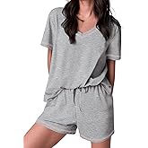 Ekouaer Womens Pajamas Sets Soft 100% Cotton Pjs Short Sleeve Lounge Sets Casual Two Piece Pjs With Pockets