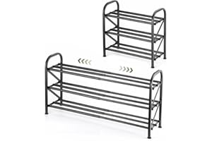 Atrastout 3-Tier Shoe Rack for Closet, 16"-33" Expandable ShoeRackAdjustable for Entryway Closet Doorway SturdyMetal, Black