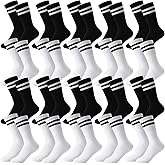 Jeere 20 Pairs Colorful Striped Crew Socks Athletic Crew Solid Color Striped Cotton Tube Half Women Men Socks