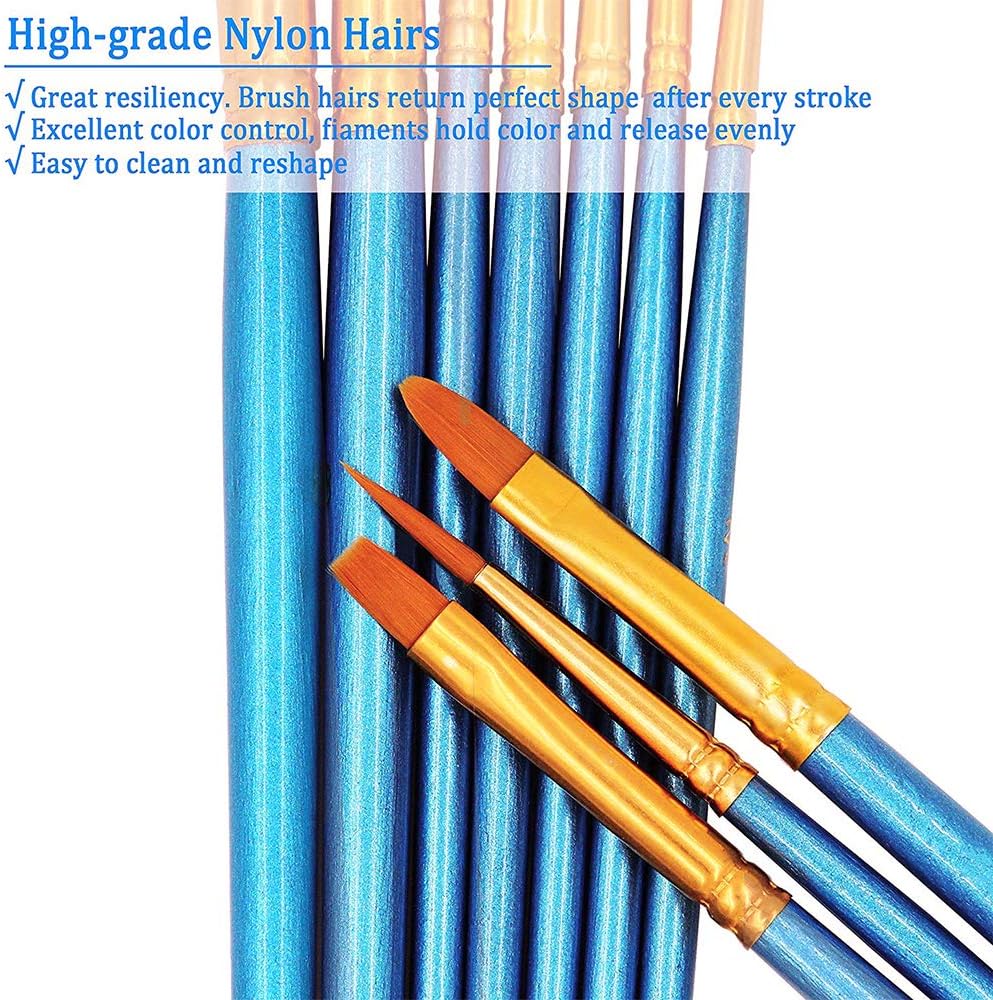 BOSOBO Paint Brushes Set, 2 Pack 20 Pcs Round Pointed Tip Paintbrushes Nylon Hair Artist Acrylic Paint Brushes for Acrylic Oil Watercolor, Face Nail Art, Miniature Detailing & Rock Painting, Blue