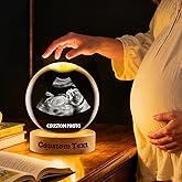QSZ Personalized Ultrasound Crystal Ball with Photo Text Custom 3D Ultrasound Crystal Ball with Wooden Light Holder Christmas