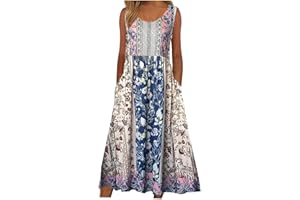 QotLoyi Sleeveless Summer Dresses for Women 2024 Casual Floral Boho Dresses Loose Flowy Beach Sundress Midi Dress with Pocket