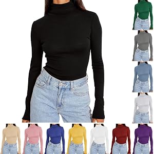 Long Sleeve Undershirt for Women Turtleneck Knit Layering Tops | Soft Turtleneck Long Sleeve Shirts Slim Fit Basic Layering T