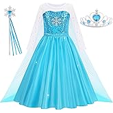 Aolliya Princess Dresses for Girls Sparkling Sequin Princess Costume With Long Cape for Halloween Birthday Party Cosplay