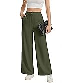 KICZOY Womens Linen Wide Leg Pants Casual Zipper Front Summer Cropped Trousers Dressy Pants with Pockets