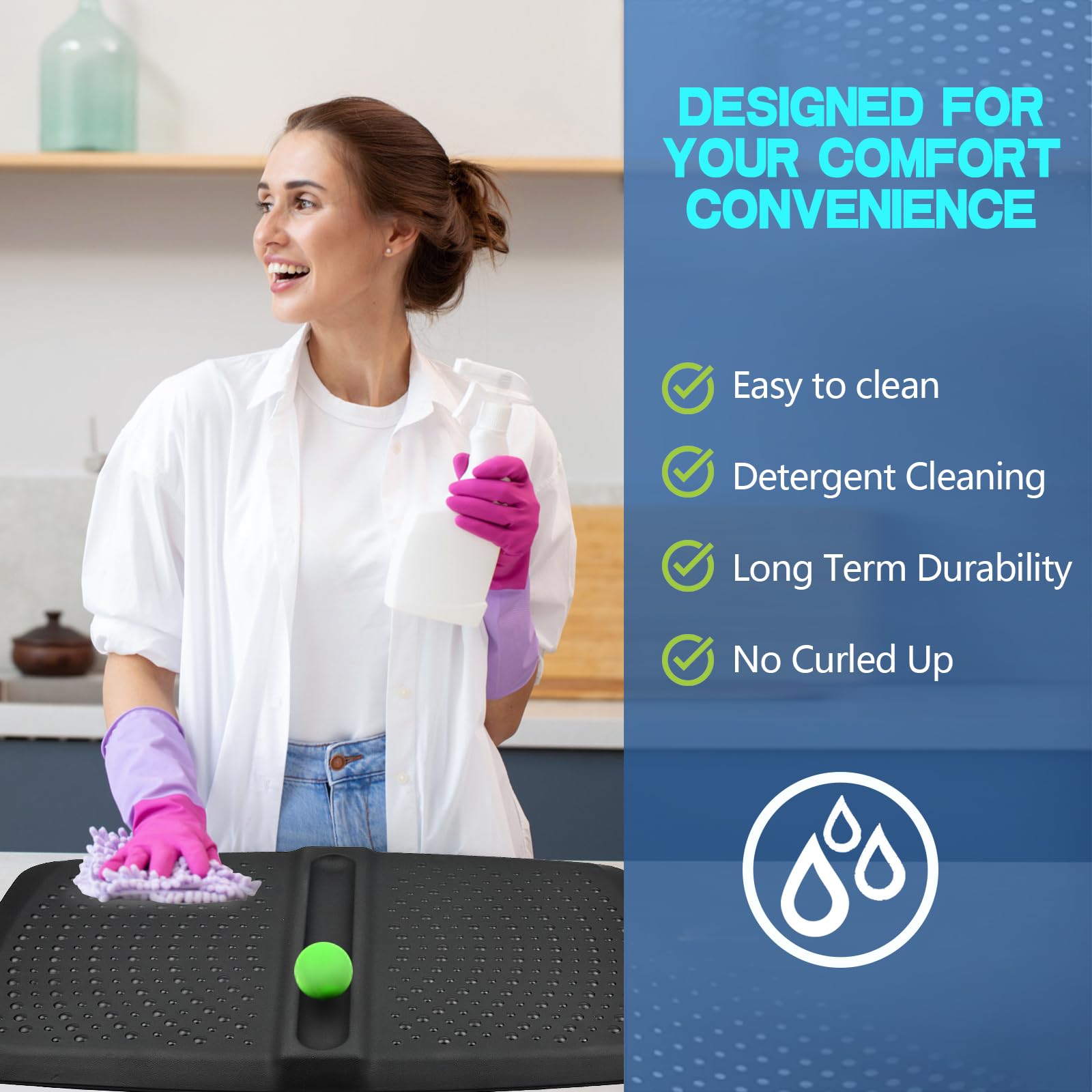 1 inch Thick Anti Fatigue Kitchen Mat Standing Mat with Massage Ball, Non Slip Standing Desk Mat with Massage Point, Multi-Purpose Comfort Floor Mat for Feet, Office, Home (Black, 17