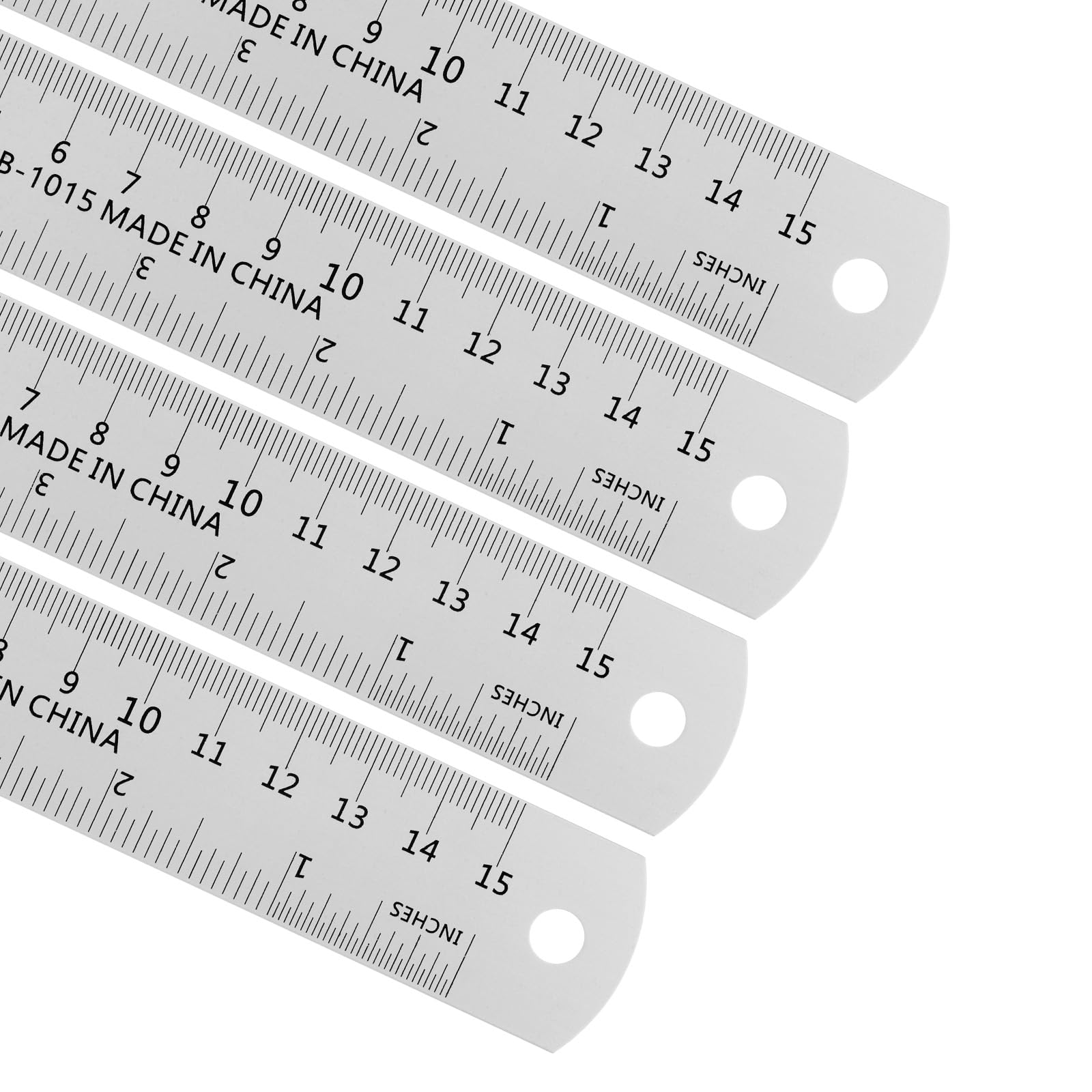 Kozelo 4Pcs Metric English Ruler - [15cm 6 Inch] Aluminum Measuring Metal Straight Ruler WIth Conversion Table for Office Manual Classroom Use, 28mm wide