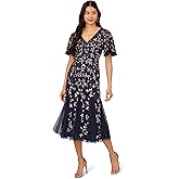 Adrianna Papell Womens Beaded Mesh Midi Dress