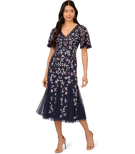 adrianna papell beaded midi dress Women's Dress, Midnight Multi, 4 Filter:DisplaySize:5:L - XL Solana Sheer Ribbed Maxi Size:LG/XL AP1E212744 Brand