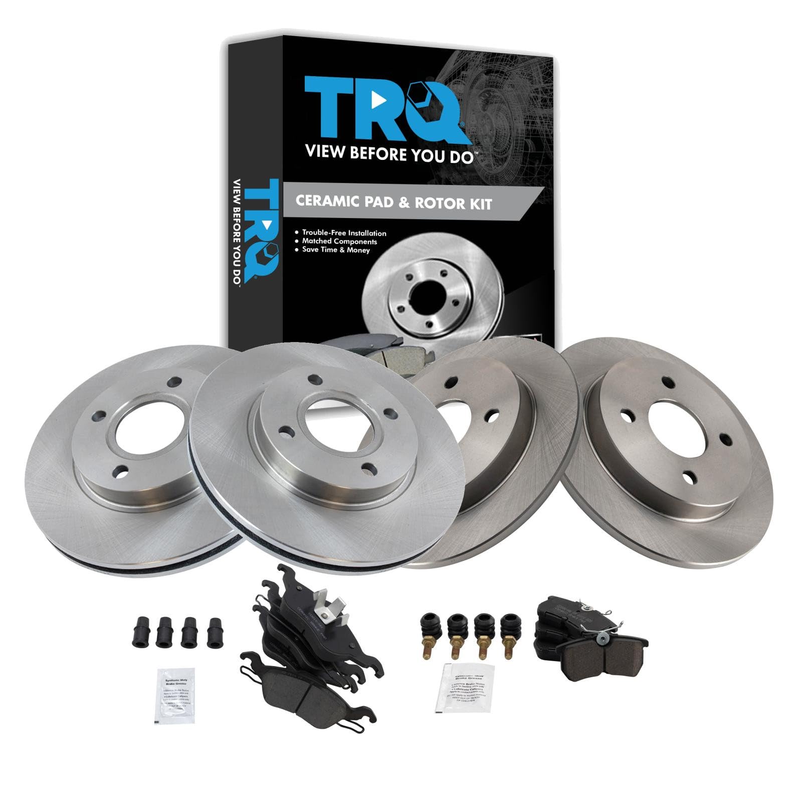 TRQ Front and Rear Brake Pad and Rotor Set Ceramic Compatible with 2001-2004 Ford Focus