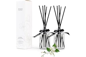Brakula 2 Pack Fragrance Reed Diffuser, 118ML White Jasmine & Mint Diffuser Set with 10 Black Fiber Sticks, Air Freshener for Bedroom & Bathroom & Office Decor