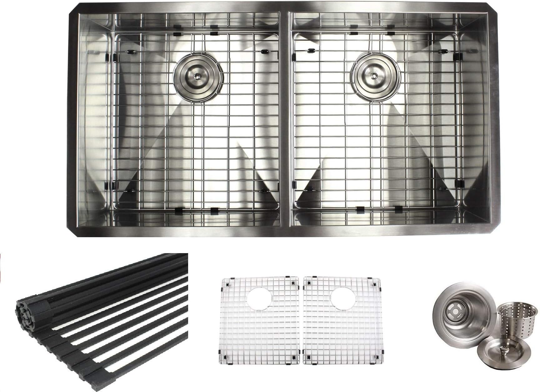 37 Inch Zero Radius Design 16 Gauge Undermount Double 5050 Bowl Stainless Steel Kitchen Sink Premium Package
