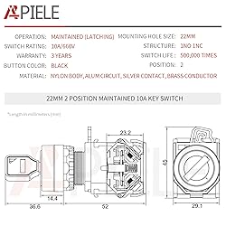 APIELE 22mm Key Switch 440V 10A 1NO1NC Maintained